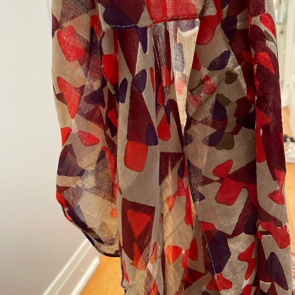 Large Semi-Sheer Red and Beige Lightweight Fashion Scarf - Picture 4 of 4